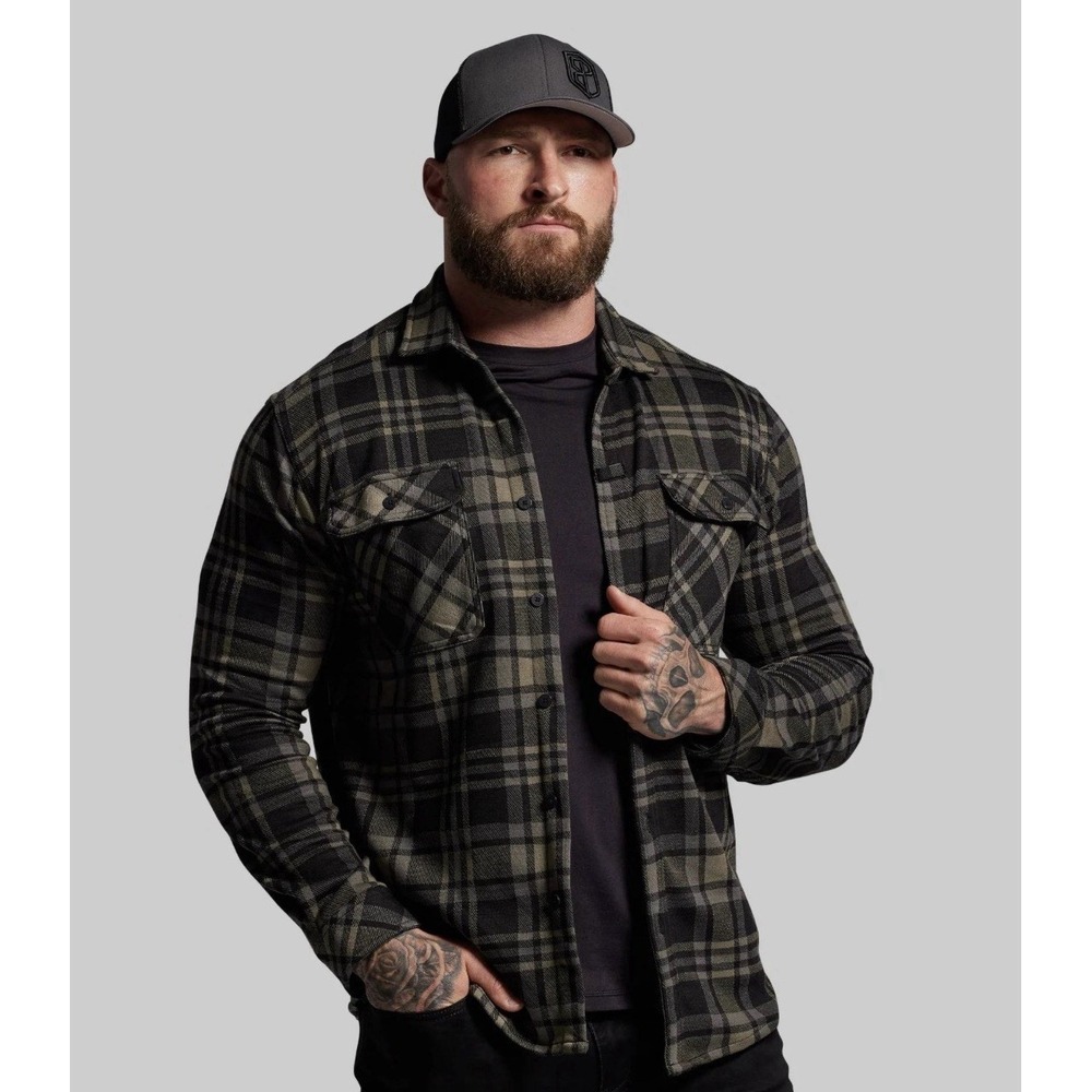 Born Primitive Woodsman Stretchy Flannel Shirt Men's 2XL Rustler Plaid Outdoor